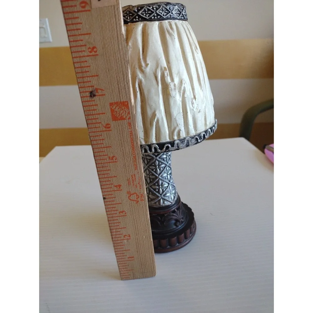 Small White w/Brown Flowers Candle Lamp On Candle‎ Holder Base Antique Look 9